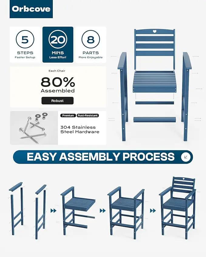 5-Piece Bar Height Outdoor Table and Chairs Set, HDPE Wood Grain Patio Bar Table and Chairs with Heart Cutout Design, Weather-Resistant Bar Height Furniture for Deck, Porch, Pool (Navy Blue) by GreenHaven Gardens