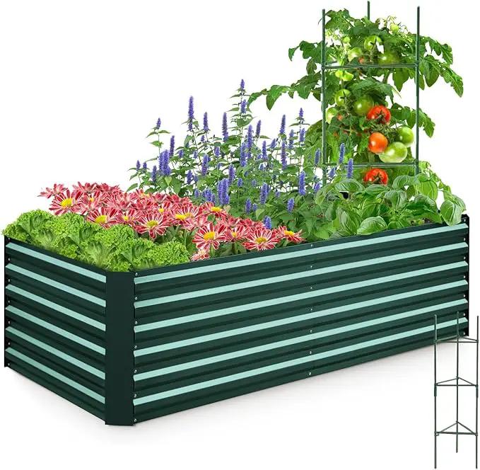 Quictent Galvanized Raised Garden Bed Metal Planter Box Bottomless for Backyard Outdoor, Include 1 pc Tomato Cage, Dark Green, 6x3x2 Ft by GreenHaven Gardens