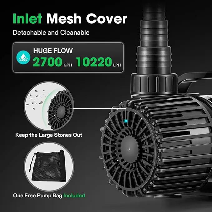 VIVOSUN 2700 GPH Submersible Water Pump with Barrier Bag, 120W Pond Pump, Ultra Quiet Aquarium Pump with 15FT. Lift Height for Pond, Waterfall, Fish Tank, Statuary, Hydroponic by GreenHaven Gardens