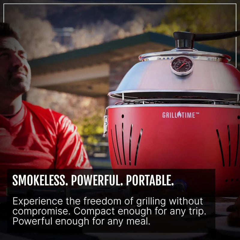 GrillTime Tailgater GT Hood Combo 13 Inch - Portable Charcoal Grill with Hood, Small Tabletop Grill for Tailgate Parties, Camping, Beach BBQ, Blue by GreenHaven Gardens