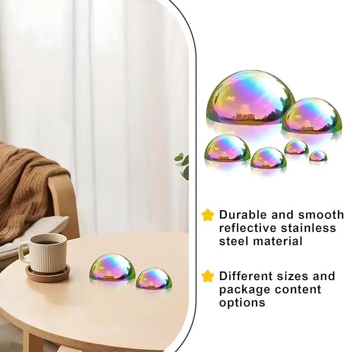 Nerien Gazing Ball, Stainless Steel Garden Mirror Globe, Polished Ornament Sphere, Hollow Floating Reflective Hemisphere, for Home Outdoor Pond Housewarming Swimming Pool Decoration, Gold, 6Pcs Mix by GreenHaven Gardens