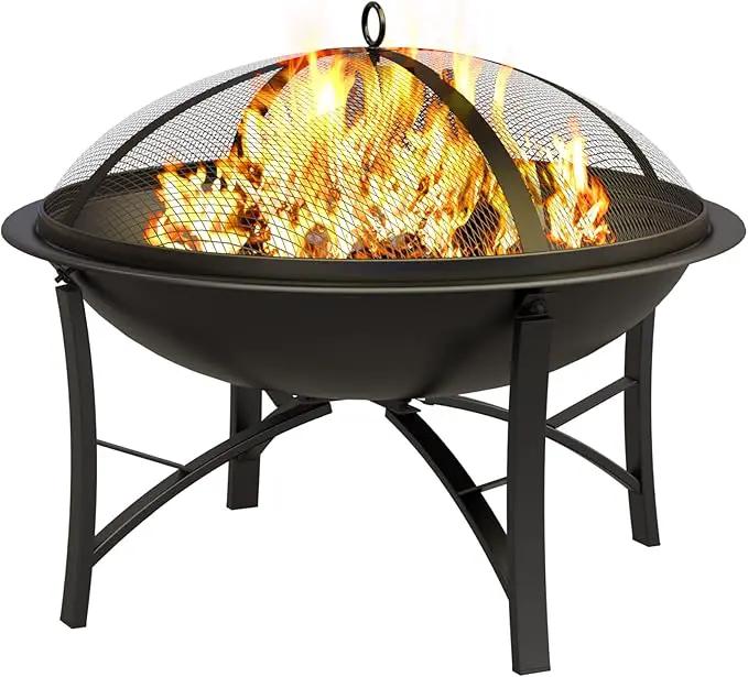 Fire Beauty Fire Pit for Outside Wood Burning,BBQ Grill Steel Fire Bowl with Spark Screen Cover,Log Grate,Poker for Camping Beach Bonfire Picnic Backyard Garden by GreenHaven Gardens