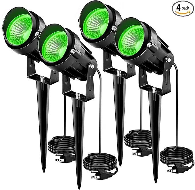 Directly Sold by Factory 7W Green Landscape Lights, 110v 120V LED Landscape Lighting IP66 Waterproof Outdoor Spotlights for Garden Yard Pathway Tree, 4 Pack by GreenHaven Gardens