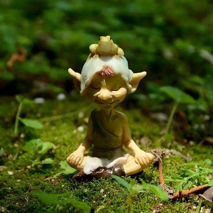 Top Collection Miniature Fairy Garden and Terrarium Pixie Meditating with Frog Figurine by GreenHaven Gardens