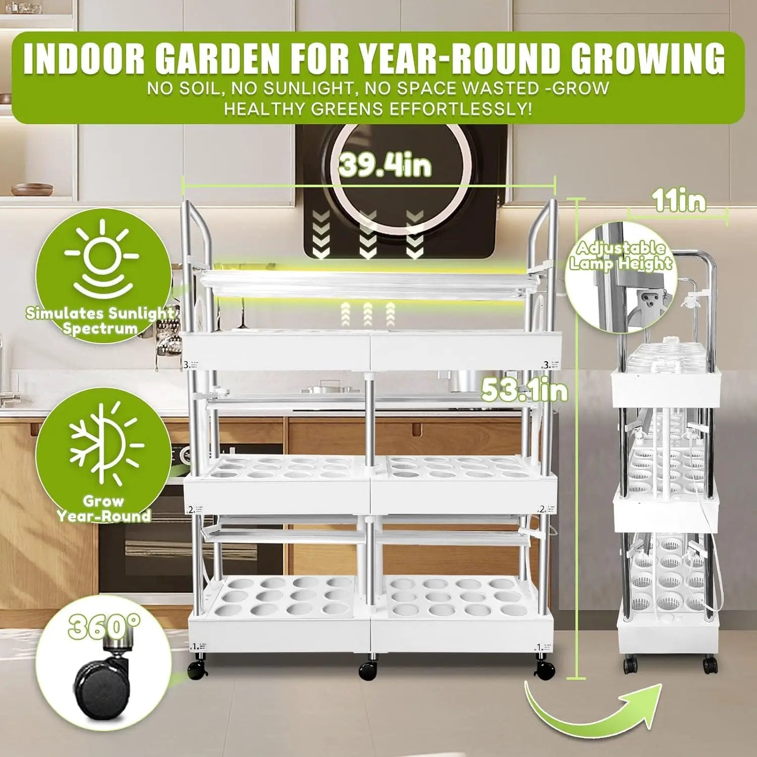 Large 3-Tier Indoor Hydroponics System Kit with Grow Lights, Double Water Pump Indoor Garden, and 72 Large Pods for Vegetables Herbs Microgreens by GreenHaven Gardens
