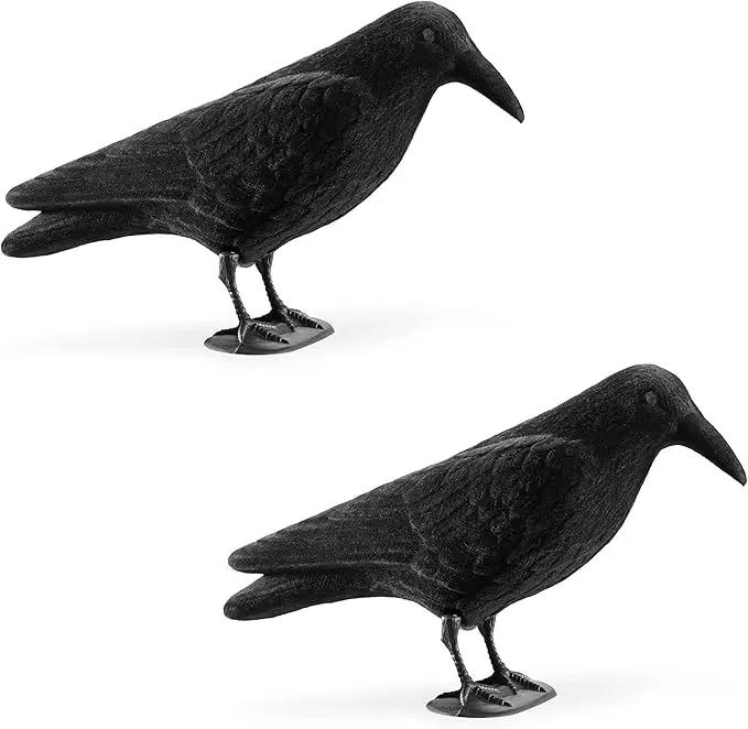 Navaris Crow Statues (Pack of 2) - Fake Black Crow Figure - Crows Bird Figures to Stand or Hang as Halloween Birds Decoration - Yard, Garden, Deck, Patio by GreenHaven Gardens