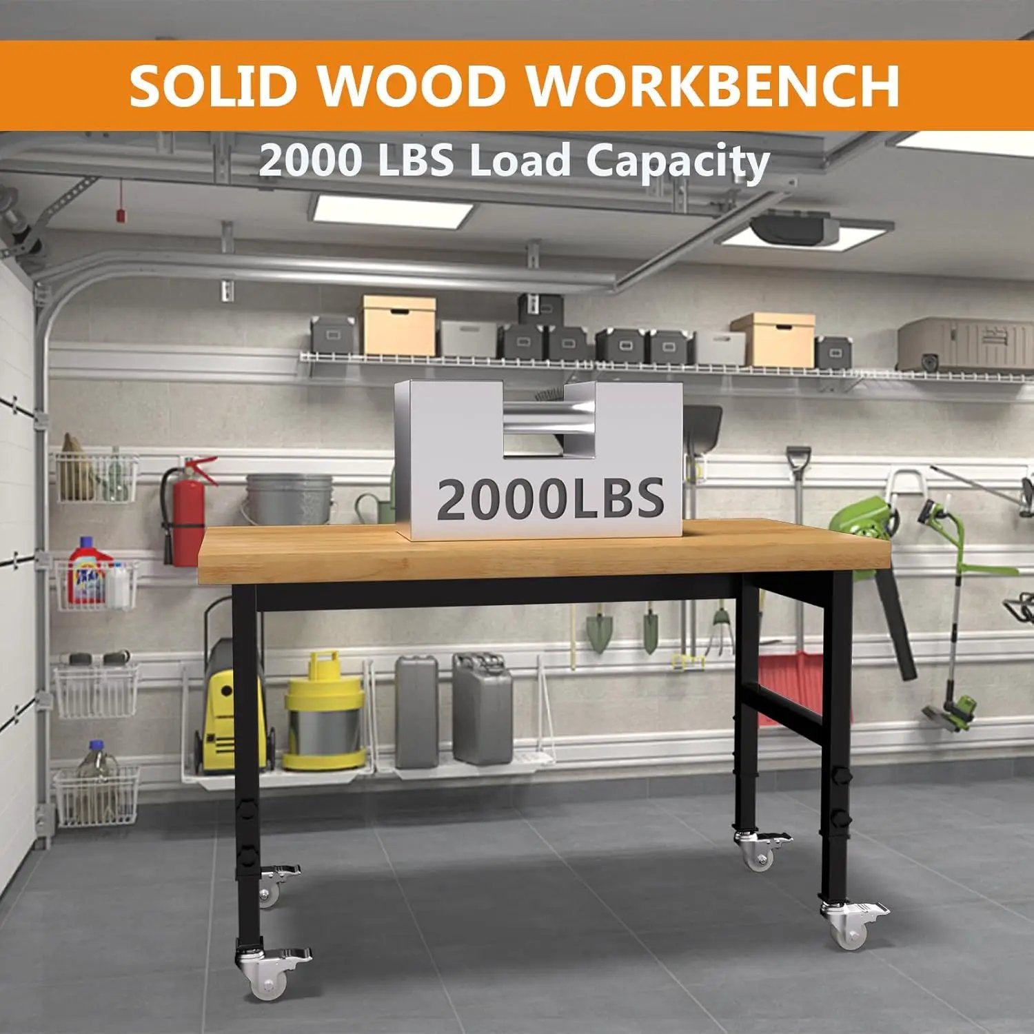48" Work Bench, Heavy-Duty Solid Wood Workbench, Adjustable Height Work Table, 2000 LBS Capacity Workstation for Garage, Workshop, Home, Office (48" X 24") by GreenHaven Gardens