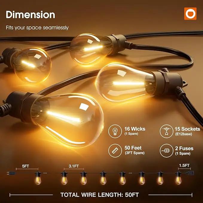 addlon 50FT LED Outdoor String Lights with Edison Shatterproof Bulbs, Weatherproof Strand, Commercial Grade Patio Lights, Decorative for Garden or Patio, Black by GreenHaven Gardens