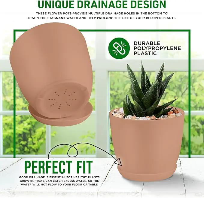 Planter Pots with Drainage Holes - Lightweight, Durable, and Space-Saving Pots for Indoor and Outdoor - Versatile Functionality, Simple Modern Design, Set of 10 Plastic Planter Pots - Pink by GreenHaven Gardens
