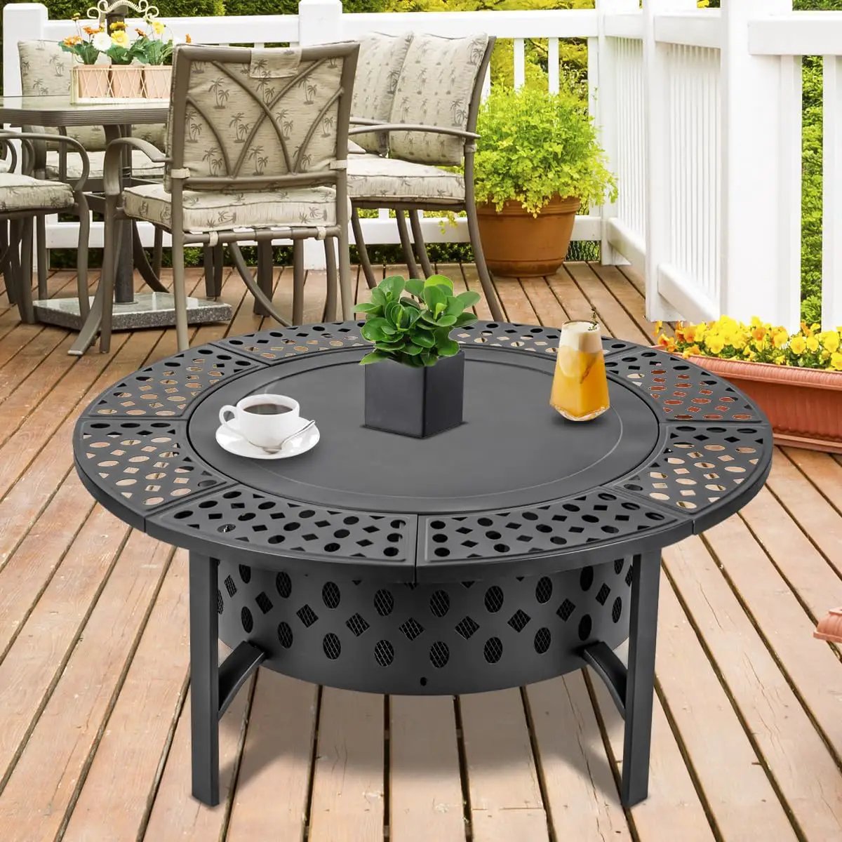 42 Inch Fire Pit with 2 Grills, Extra Large Wood Burning Fire Pits for Outside with Lid & Poker, Heavy Duty Firepit,BBQ& Outdoor Firepit & Round Metal Table 3 in 1 for Patio, Picnic, Party by GreenHaven Gardens