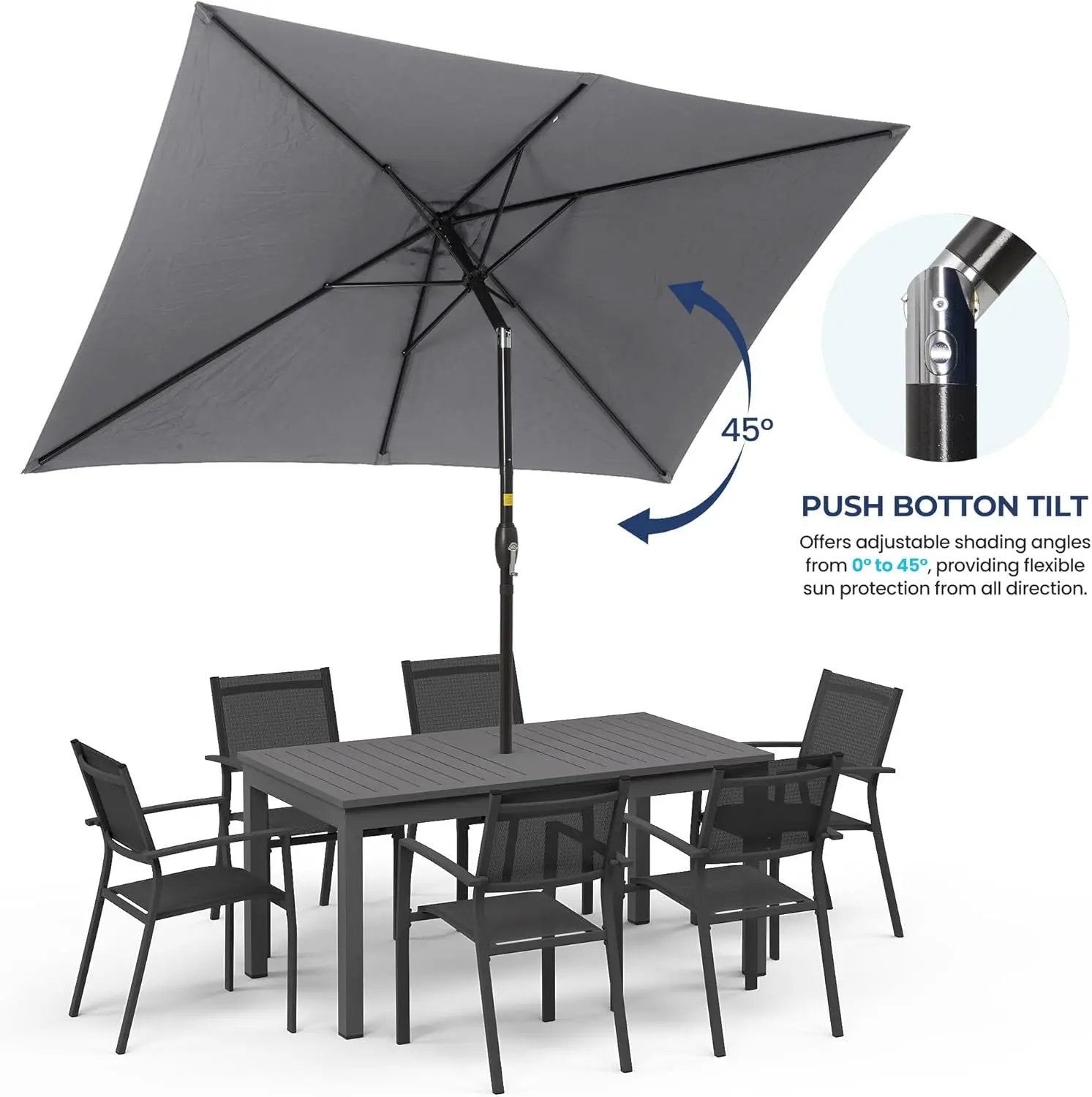 SUNVIVI OUTDOOR Patio Umbrella, 6.5' x 10' Rectangular Patio Umbrella, Metal Pole Square Outdoor Umbrella with Crank and Push Button Tilt, 6 Steel Ribs, Polyester Canopy by GreenHaven Gardens