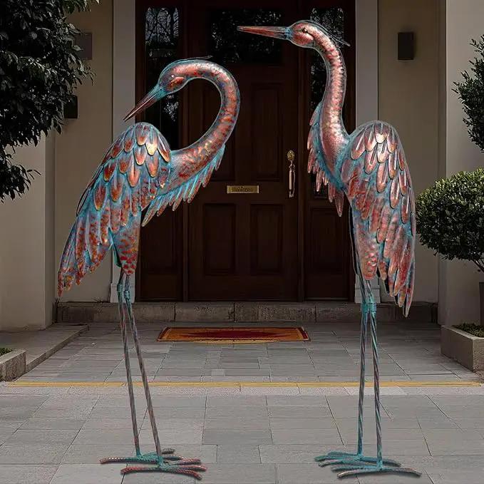 Kircust Metal Crane Statues - Set of 2 Bronze Heron Sculptures for Garden, Patio, or Yard Decor - 27.56" Tall Weatherproof Outdoor Art by GreenHaven Gardens