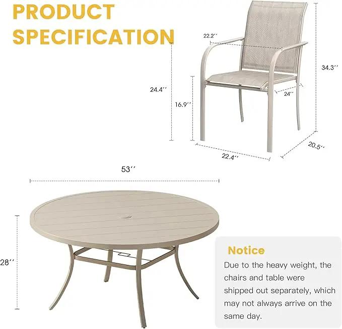 VICLLAX Patio Dining Set for 8, Outdoor Furniture Set Includes 53" Round Patio Table and 8 Patio Sling Chairs, Sandshell Color Tabletop and Fabric by GreenHaven Gardens