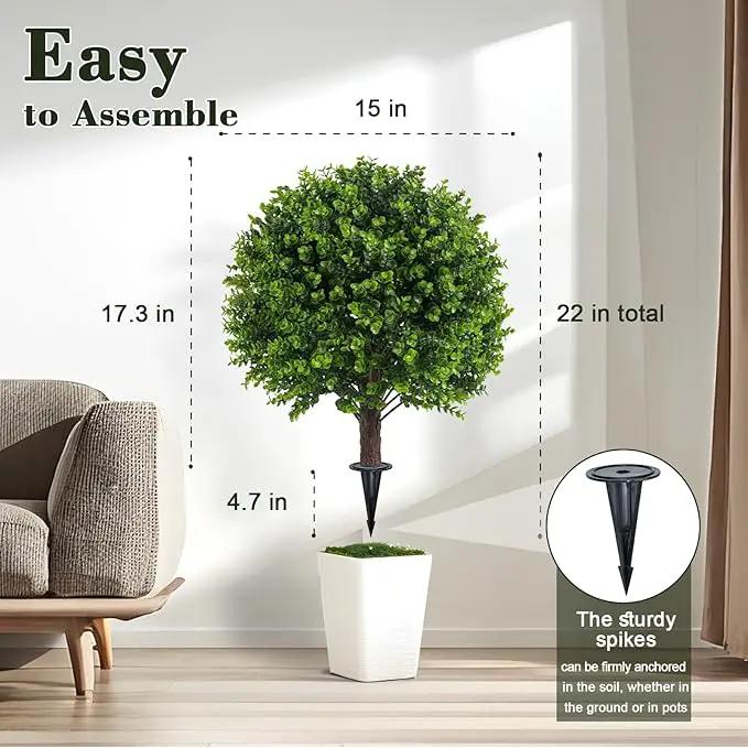 Artificial Boxwood Topiary Outdoor Plants with Spike, 2 Pack Faux Bushes UV Resistant Fake Shrubs for Front Porch Décor by GreenHaven Gardens