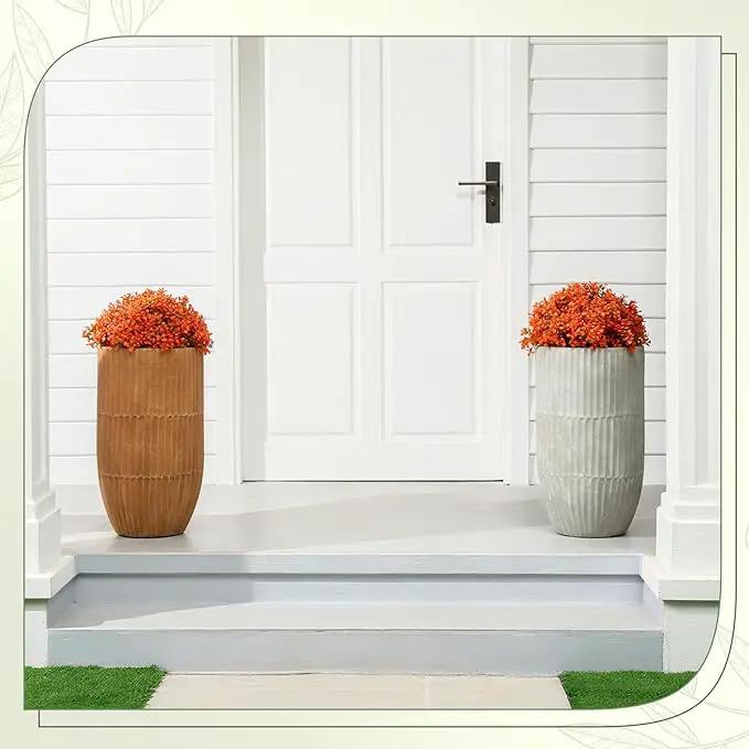 Yunlly 4 Pack 18" Artificial Boxwood Ball Bush Topiary Trees Fake Outdoor Plants, Realistic UV Resistance Faux Shrubs with Spike Greenery Topiary for Front Porch Garden Yard Patio Indoor (Orange) by GreenHaven Gardens
