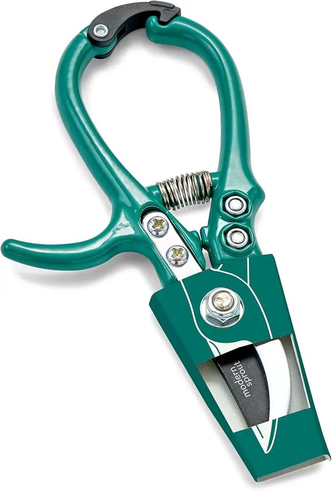 Modern Sprout Hand Pruners - Lightweight Pruning Shears W/Easy Lock- Gardening Scissors - Bypass Sharp Carbon Steel Blade - Rust Resistant - Garden Tools - Reusable Holster - Ocean by GreenHaven Gardens