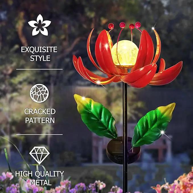 Solar Lights Outdoor Wind Spinners, Metal Lotus Flower Garden Decor with Waterproof LED Crackle Glass Globe for Patio Lawn Yard Outdoor Decor by GreenHaven Gardens