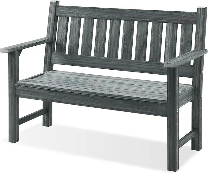 Outdoor Bench, 2-Person Garden Bench, Poly Lumber Patio Bench for Outdoors, Porch, and Park (Dark Grey) by GreenHaven Gardens