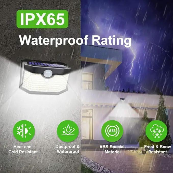 HMCITY 120 LED Outdoor Solar Lights with Motion Sensor and 3 Lighting Modes, IP65 Waterproof Wide Solar Wall Lights Ideal for Garden Patio Yard (Front Button 2Packs, Daylight White) by GreenHaven Gardens