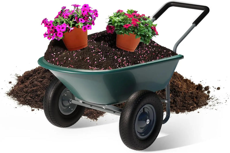 Idzo 2-Wheel Heavy-Duty Wheelbarrow Cart, 330 lb Capacity, Ergonomic Padded Handle and 14 Inch Pneumatic Tires for Maximum Stability, Ideal Wagon for Moving Soil, Shrubs, Plants, Easy Assembly by GreenHaven Gardens