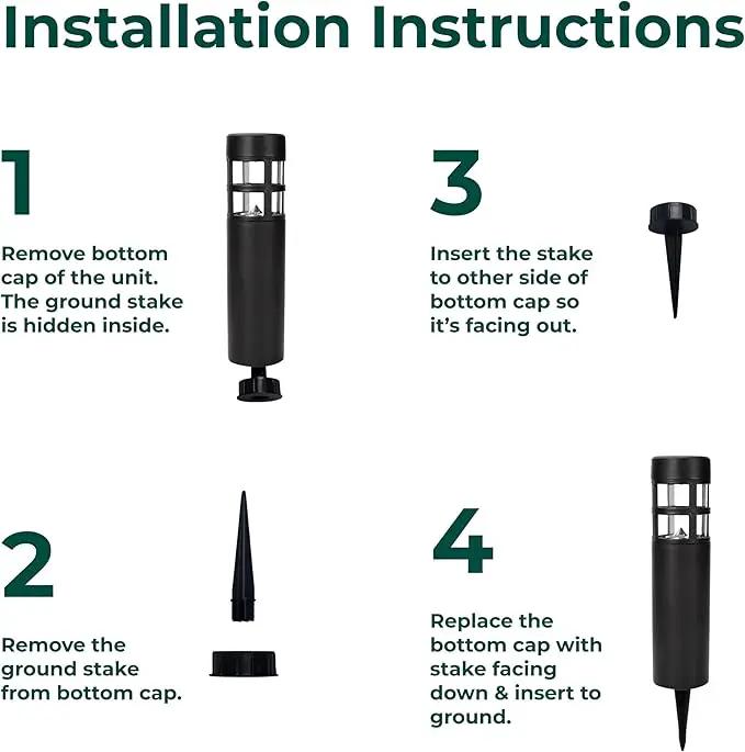 TECHKO Solar Mini-Bollard Cylinder Pathway Lights – 4-Pack, Dusk-to-Dawn, Weather-Resistant Outdoor LED Lighting by GreenHaven Gardens