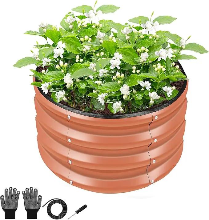 ZXZYHFTY Round Galvanized Raised Garden Bed kit,Pink Outdoor Garden Raised Planter Box, Round Large Metal Raised Garden Beds for Vegetable 2 * 2 * 1ft 1 Pack by GreenHaven Gardens