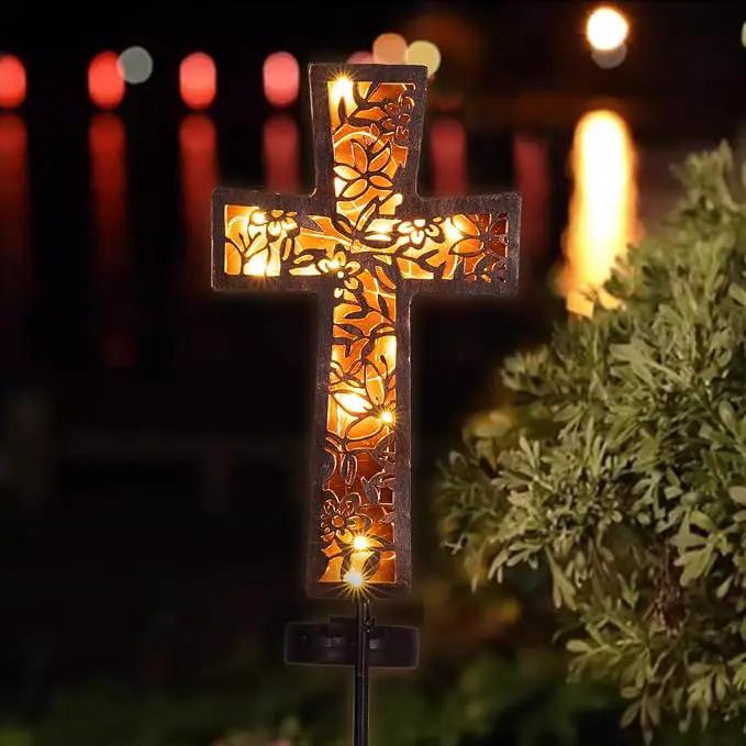 HUYIENO Solar Cross Garden Stake Lights 38inch Metal Outdoor Waterproof Memorial Garden Decor 2 Lighting Modes Cemetery Decorations for Grave for Remembrance Gifts & Sympathy Gifts by GreenHaven Gardens