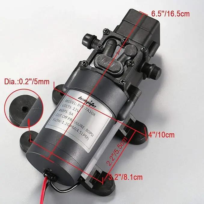 bayite 12V DC Water Transfer Pump with 2 Hose Clamps 12 Volt Diaphragm Pump Self Priming Sprayer Pump with Pressure Switch 4.5 L/Min 1.2 GPM 80 PSI for Weed ATV Marine Boat by GreenHaven Gardens