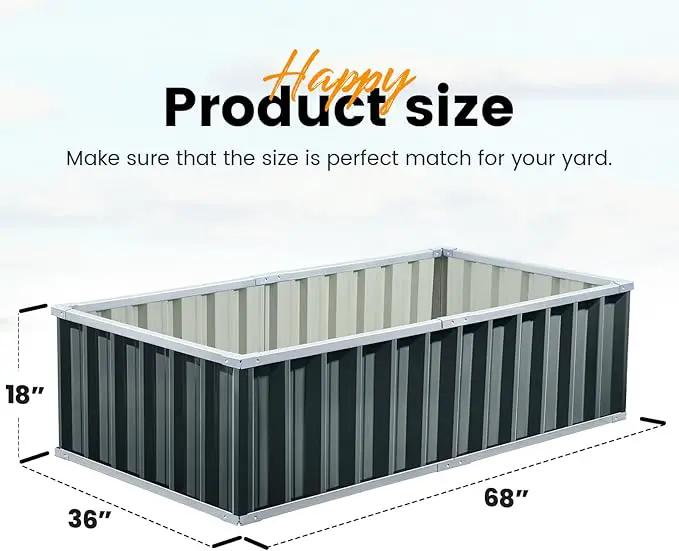 KING BIRD Raised Garden Bed 68" x 36" x 18" Heightened Galvanized Steel Metal Planter Box Outdoor for Deep-Rooted Vegetables, Flowers, Large Raised Bed Kit (Dark Grey) by GreenHaven Gardens