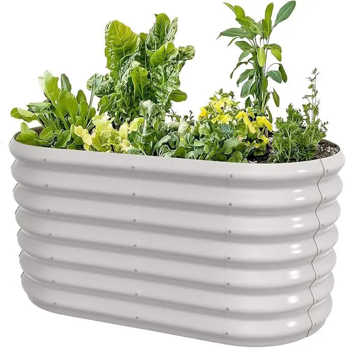 4x2x2ft Oval Galvanized Raised Garden Bed Kits Outdoor Large Metal Modular Planter Box 9-in-1 Raised Beds for Gardening,Vegetables,Fruits,Flowers & Herbs (White) by GreenHaven Gardens