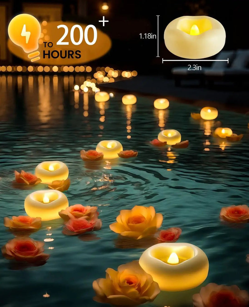 24 x 2”Floating Candle, 200 Hour Water Activated Warm White Battery Powered Flameless LED Floating Candle Floating for centerpieces/Bathtub/Pool/Fountain by GreenHaven Gardens