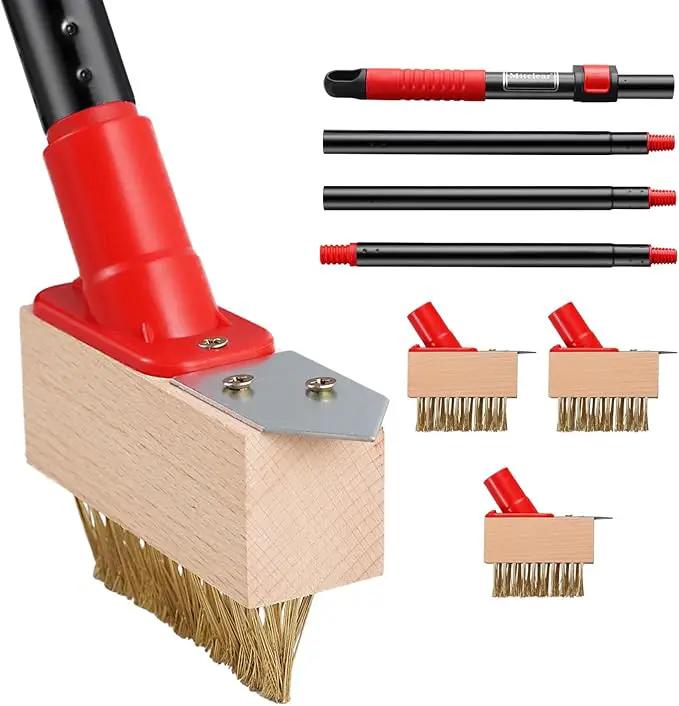 Moss Remove Brush with Long Handle(53IN), Deck Crevice Cleaning Tool, Weed Remover with Wire Brush & Metal Blade, Crack Moss Remover for Pavement Driveway Patio Sidewalk Paver(3 Brush Heads) by GreenHaven Gardens