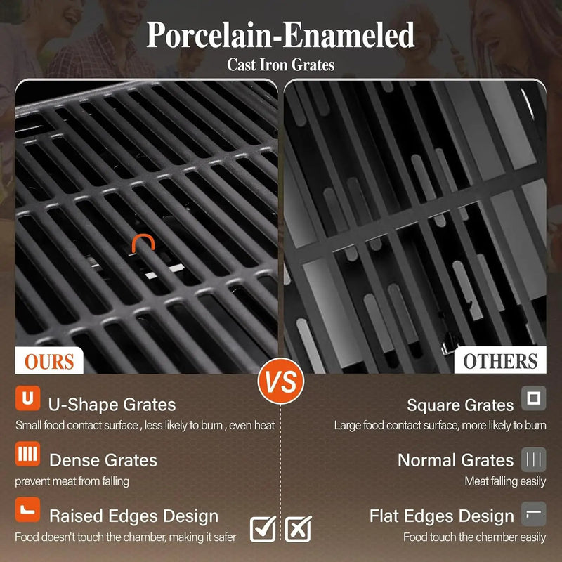 Sophia & William 4-Burner Gas BBQ Grill with Side Burner and Porcelain-Enameled Cast Iron Grates, 42,000BTU Propane Grills Outdoor Cooking Barbecue Grill Cabinet Style, Golden by GreenHaven Gardens