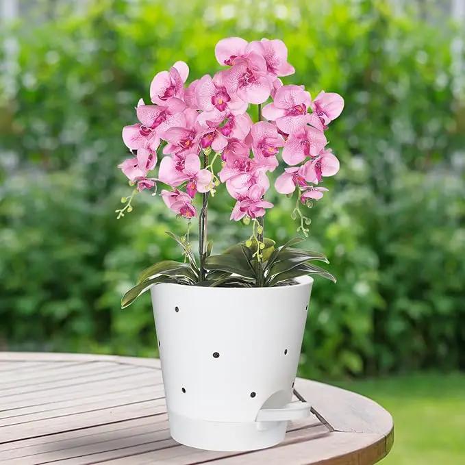 Orchid Pots with Holes, 6 Inch Self Watering Orchid Pot 2 Pack Plastic Plant Pots for Orchid, Flower (White) by GreenHaven Gardens