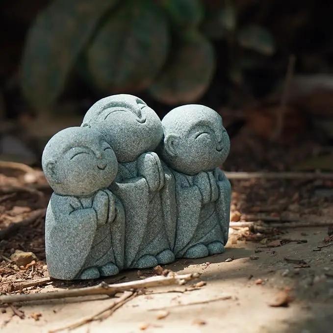 OwMell 3 Japanese Jizo Statue Stone Japanese Buddha Jizo Monk Statue Figurine Memorial Statue Aquarium Decoration Garden Outdoor Ornament 3" - Smiling by GreenHaven Gardens