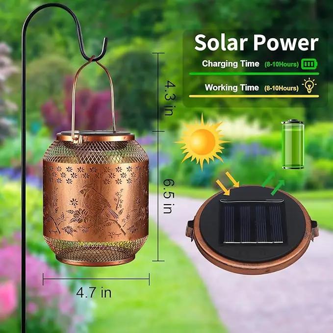 Solar Lanterns Outdoor Waterproof Christmas Birthdays Gifts for Women Mom Grandma Butterfly Garden Decor Metal Hanging Solar LED Lights for Patio(Red Bird) by GreenHaven Gardens