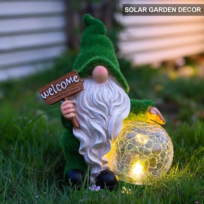 Gnome Garden Statue Figurine Decor with Solar Lights, Outdoor Garden Succulent Ornaments Waterproof Decoration for Outside Patio Yard Lawn Decor by GreenHaven Gardens