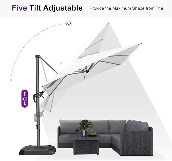 PURPLE LEAF 8 Feet Square Cantilever Umbrella Patio Umbrella with Base Outdoor Umbrella Aluminum Offset with 360-degree Rotation for Garden Deck Pool Patio White by GreenHaven Gardens