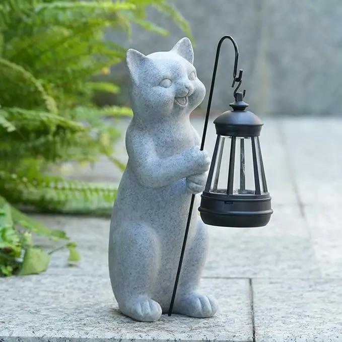 Solar Cat Garden Statue 10 Inch Porch Patio Decor for Outside Yard Decoration Outdoor Unique Housewarming Gardening Birthday Gifts for Cat Lovers Women Grandma by GreenHaven Gardens