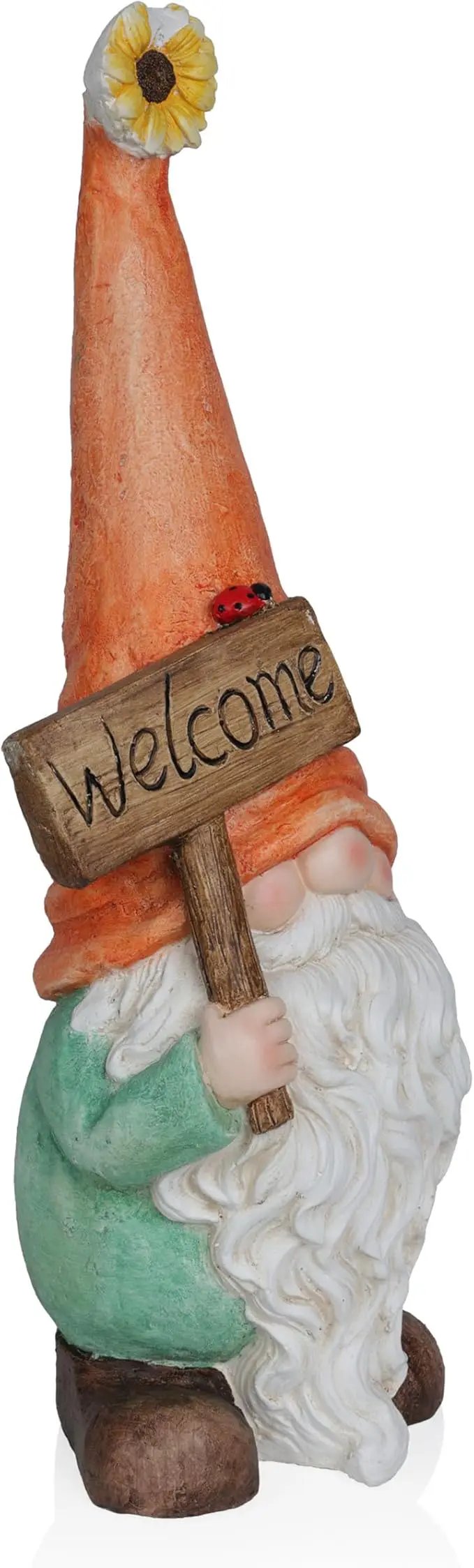 Alpine Corporation MCC848 Indoor/Outdoor Gnome with "Welcome" Sign Garden Statue, Charming Gnome with Hat, 26"H, Orange by GreenHaven Gardens