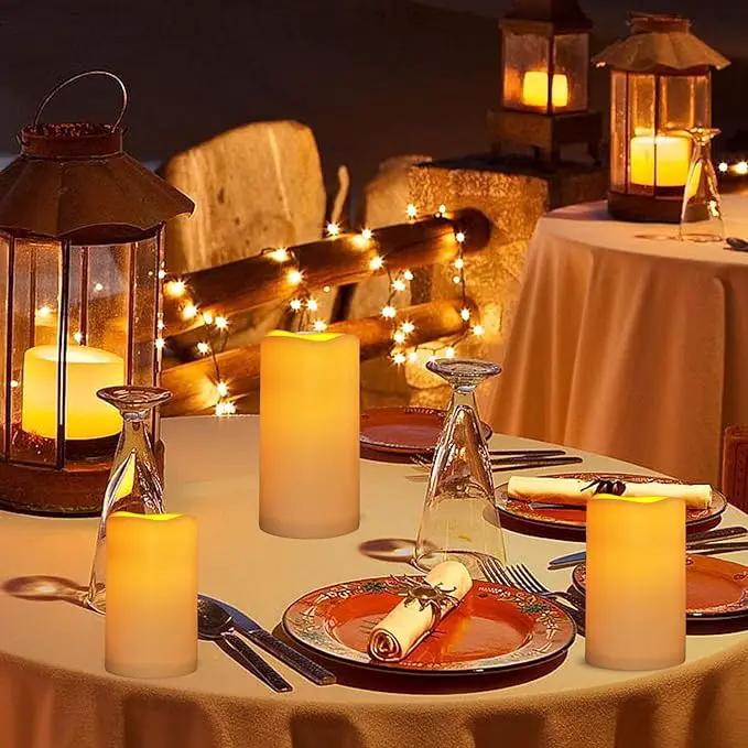 Flickering Flameless LED Candles with 10-Key Remote & Timer, Waterproof Outdoor Indoor f Battery Operated Candles for Home/Wedding/Festival Décor Set of 2 (D3 x H5.5) Ivory by GreenHaven Gardens