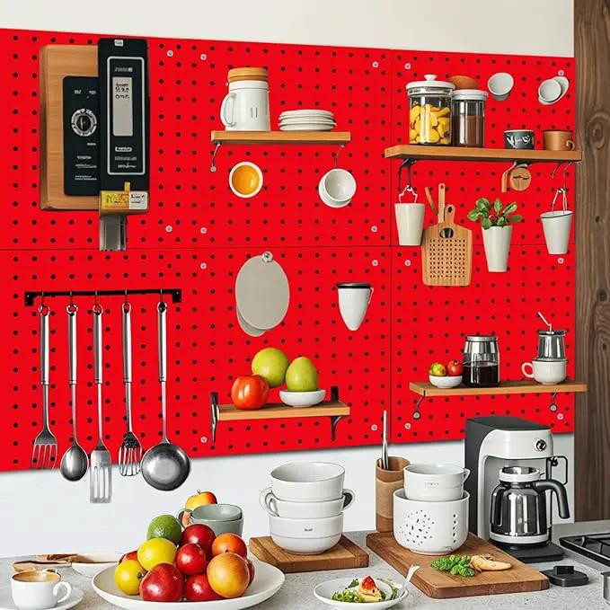 6 Pack Steel Peg Board,Universal 1/8 and 1/4 Pegboard Accessories,Ideal for Garage Tool Storage, Office Organization, Craft Room, Kitchen etc. (Red, 6-12X12) by GreenHaven Gardens