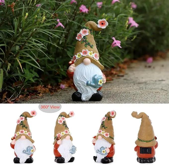 Garden Gnomes in The Hat Stood -Solar Resin Spring Bee Gnome Figurine Statue Garden Lights Outdoor Decorations Waterproof for Patio,Yard,Lawn, by GreenHaven Gardens