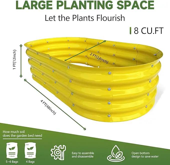 Raised Garden Bed 4x2x1ft Large Galvanized Raised Garden Beds Kit 1Pack Outdoor Yellow Planter Box with Rubber Stripe and Safety Gloves for Vegetables, Fruits, Flowers by GreenHaven Gardens