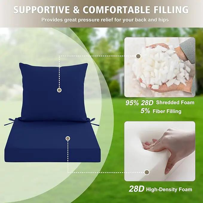 24x24 Inch Outdoor Cushions for Patio Furniture Set of 2, Waterproof Outdoor Chair Cushions w/Fade-Resistant, Removable & Machine-Washable Covers, Deep Seat Sofa/Couch Pads Replacement, Navy Blue by GreenHaven Gardens