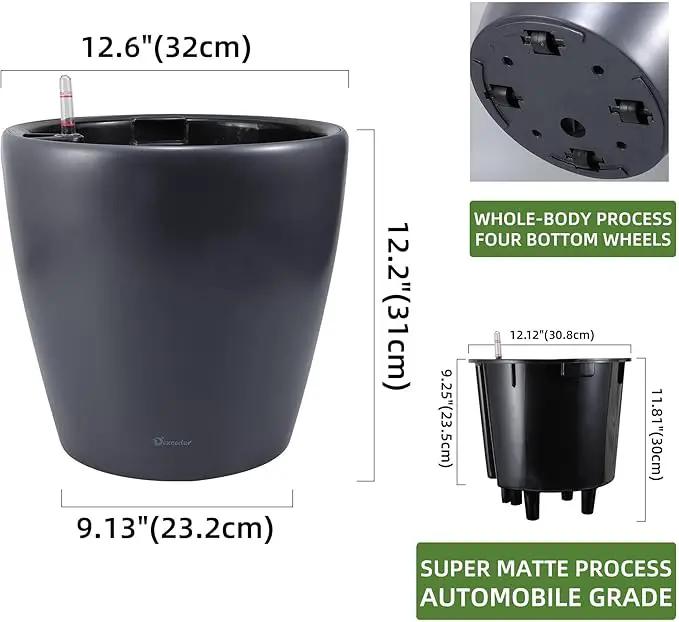 Dexceder 13x12 Self Watering Planter with Wheels Indoor Outdoor, Inner Pot Design, Thickened Large Floor Standing Flower Plant Pot with Water Level Indicator (Slate Gray Matte) by GreenHaven Gardens
