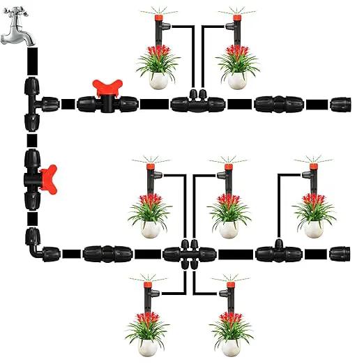 360 Degree Drip Irrigation Emitters Fittings: Adjustable Drip Irrigation Sprayer for 1/4 inch Drip Irrigation Tubing 8 Stream Dripper on 5" Arrow Stake with Barbed Locked Nut (50 Pieces) by GreenHaven Gardens