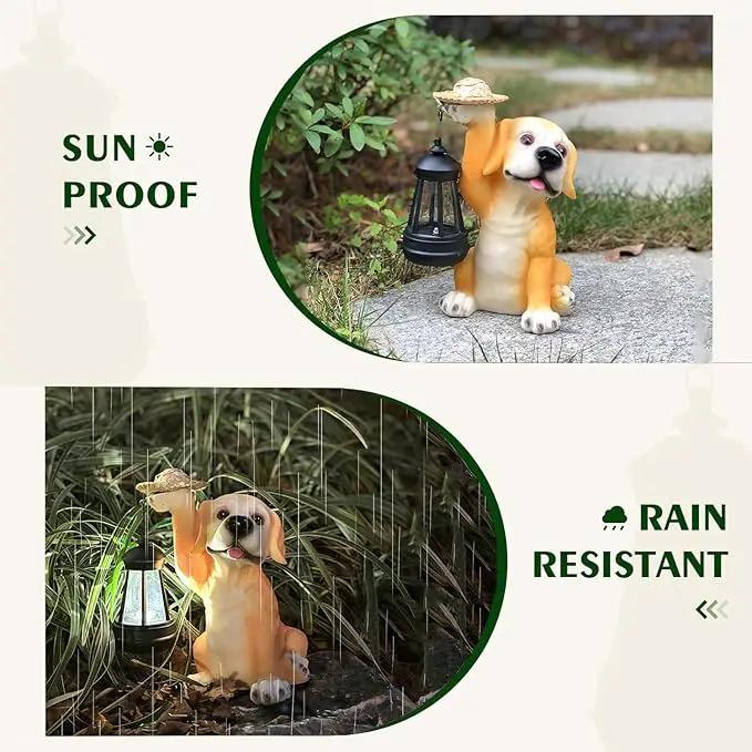 Garden Dog Statues - Adorable Resin Dog Figurines with Straw Hat and Solar LED Lantern, Puppy Decorations Outdoor Solar Light for Yard Patio Lawn Porch, Ornament Gift by GreenHaven Gardens