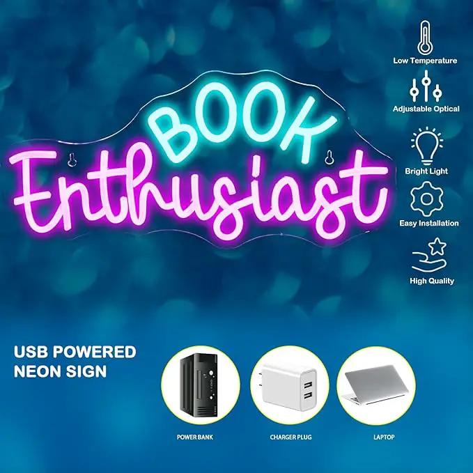 Book Enthusiast Neon Sign Wall Decor,Neon Light Bedroom Wall Decor Suitable Indoor Light for Classroom Book Party Library Reading Room Decoration Bookish Gifts by GreenHaven Gardens