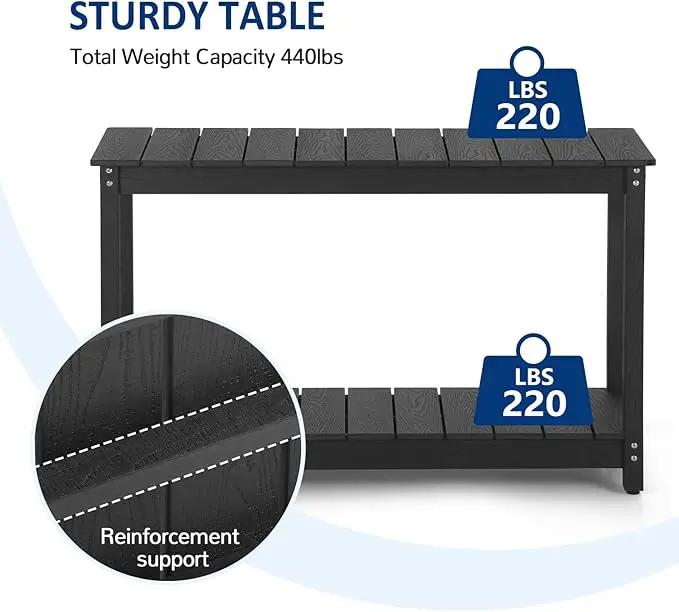 Outdoor Console Table, 48" Weather Resistant HIPS Patio Side Table, 440LBS Weight Capacity, 2-Tier Multifunctional Buffet Bar Storage Organizer for Garden Deck, Black by GreenHaven Gardens